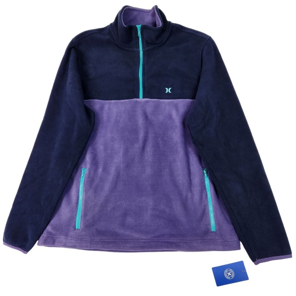 Hurley Mens Fleece 1/4 Zip Jacket Sz‎ XL Blue Purple Pullover Colorblock 90s NWT